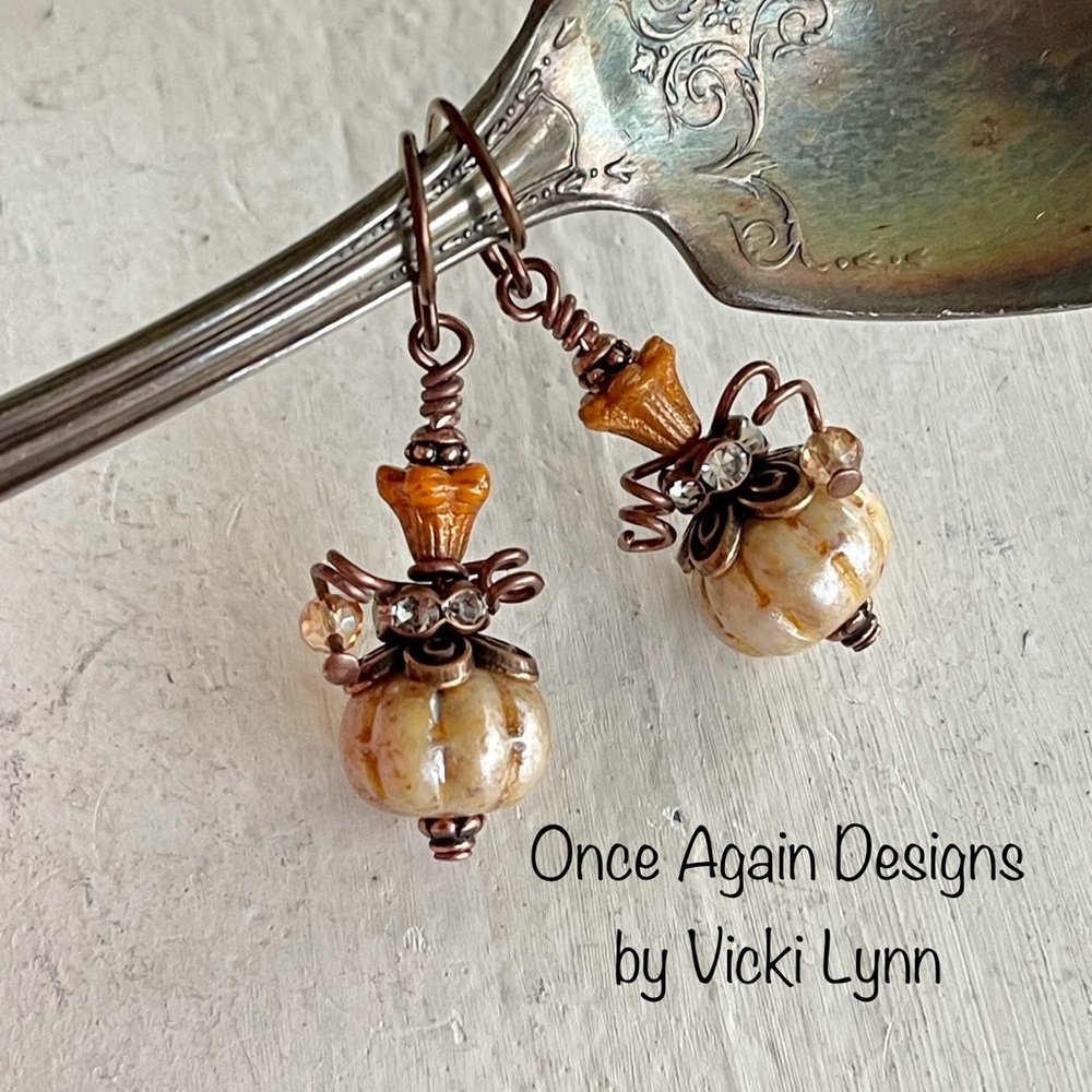 Hand Crafted “Toasted Pumpkin and Marmalade” Dangle Earrings - Picture 6 of 10